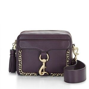 Rebecca Minkoff Woven Chain Aubergine Camera Bag Leather Crossbody Strap